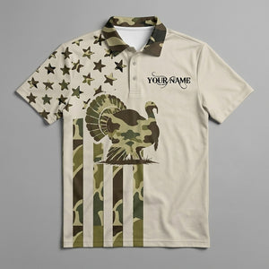 Custom Name Wild Turkey Hunting Camouflage Style Men Polo Shirt