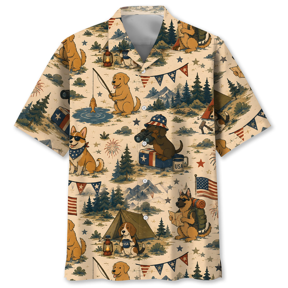Cute Dog Camping Outdoor Hawaiian Shirt