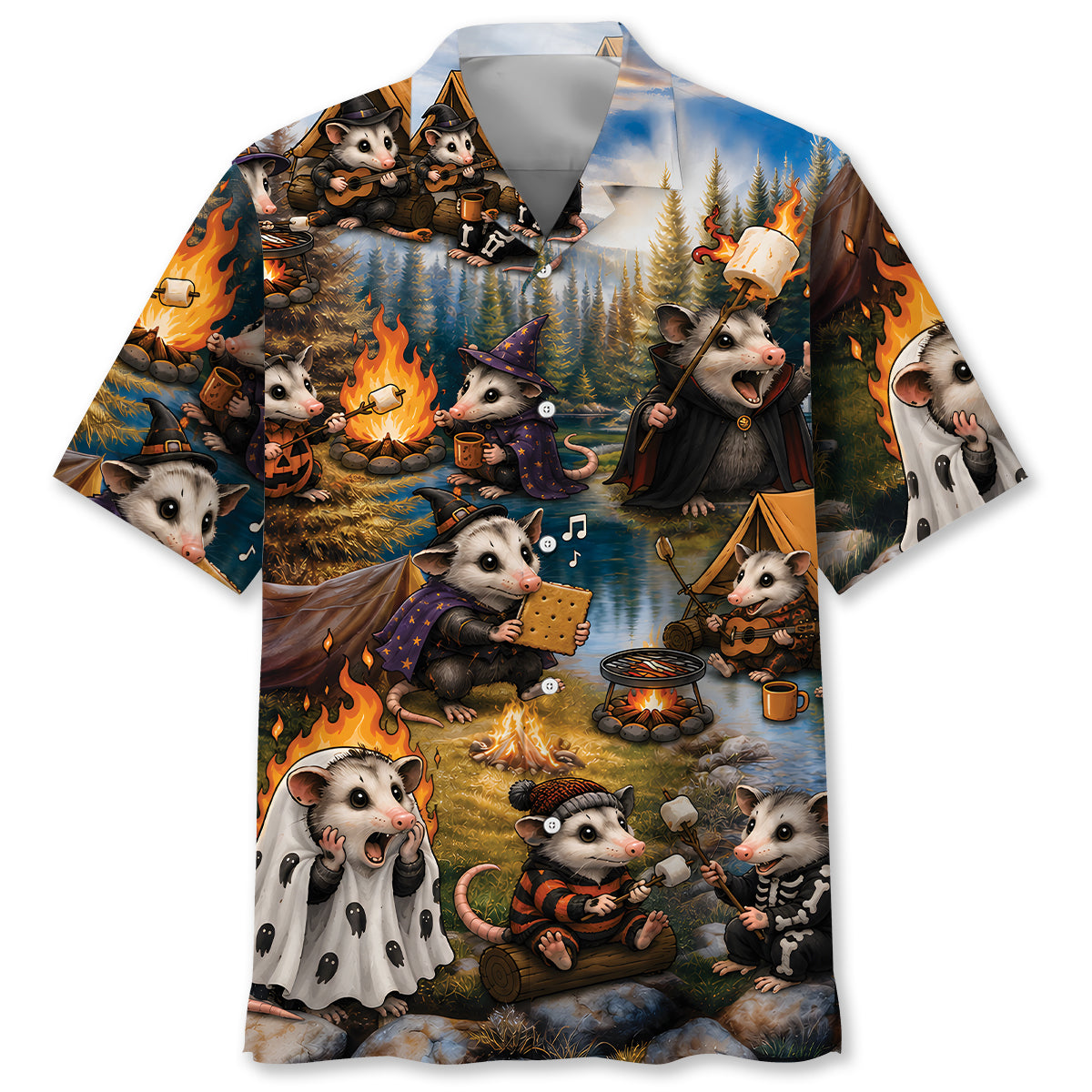Vintage Possum Camping Hawaiian Shirt