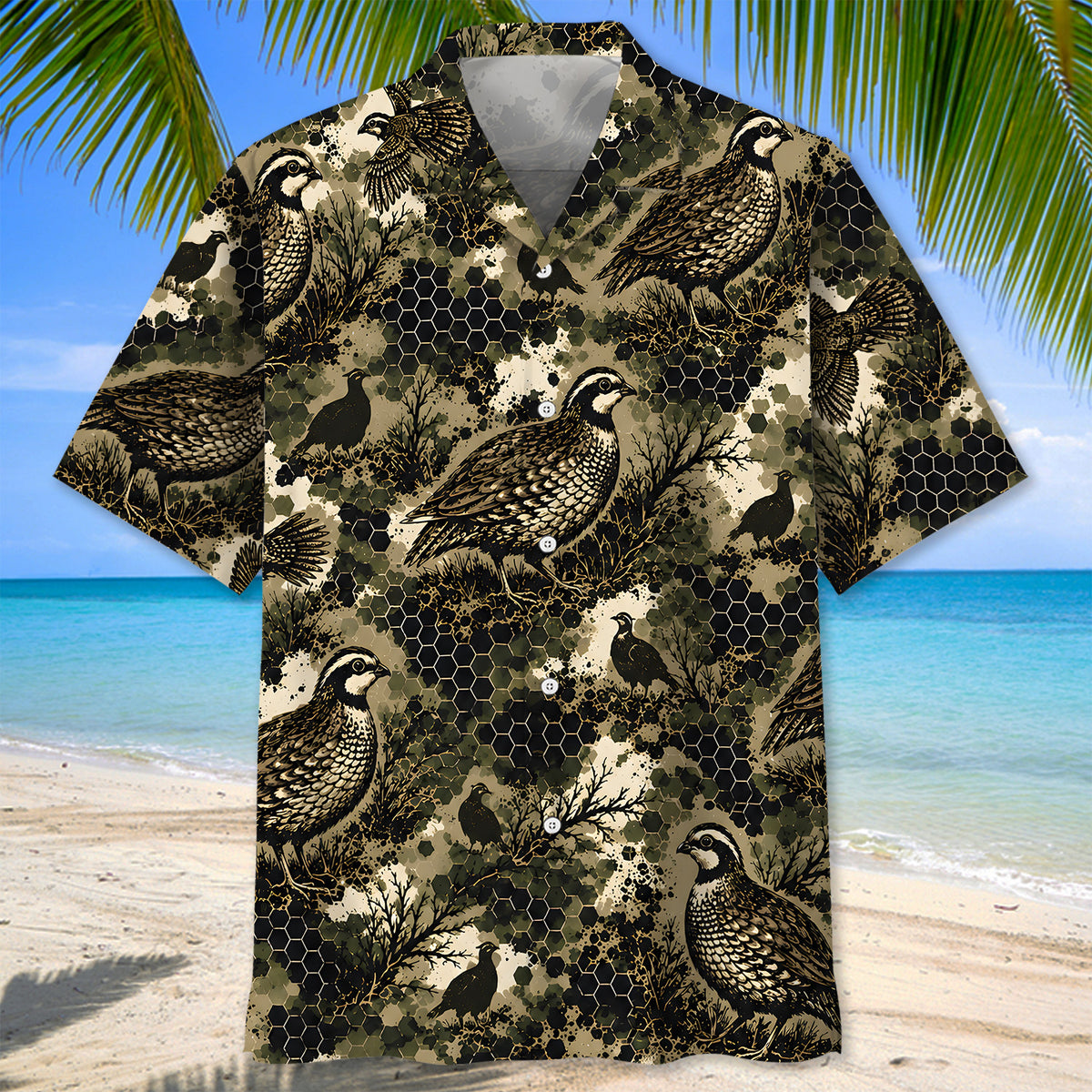 Tactical Hexagonal Quail Hunting Camo Hawaiian Shirt