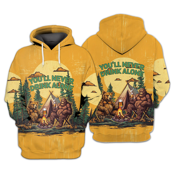 Bigfoot and Bear You'll Never Drink Alone All Over Print Shirt