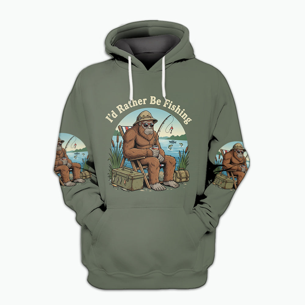 I'd Rather Be Fishing Bigfoot All Over Print Shirt