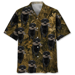 Camouflage Black Labrador Retriever Running With Mourning Dove Hawaiian Shirt