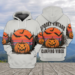 Retro Spooky Vintage Camping Vibes Halloween All Over Print Shirt
