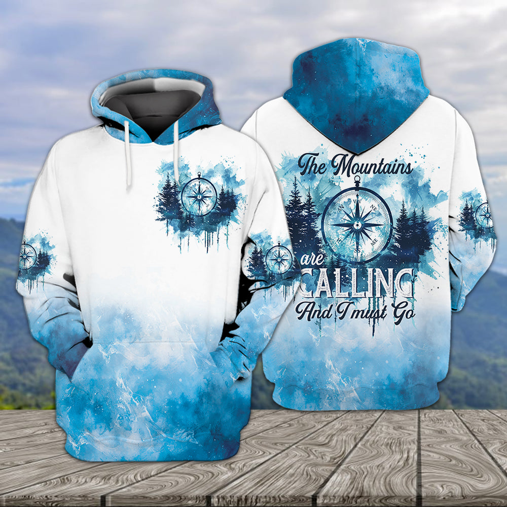 Compass The Mountains Are Calling And I Must Go All Over Print Shirt