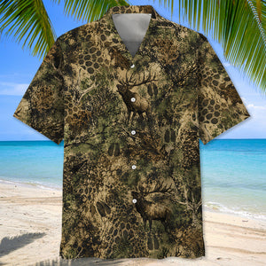 Elk Hunting Hex Camo Hawaiian Shirt