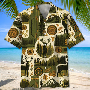 Retro Deer Hunting Badge Pattern Hawaiian Shirt
