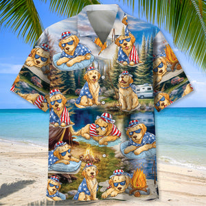 America Funny Golden Retriever Camping Hawaiian Shirt