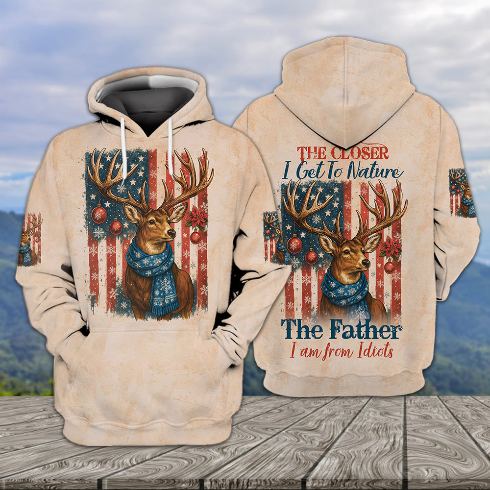 Funny Deer Christmas The Closer I Get To Nature All Over Print Shirt