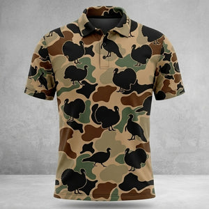 Wild Turkey Hunting Camouflage Pattern Men Polo Shirt