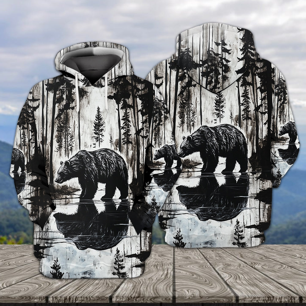 Bear Black And White Art All Over Print Shirt