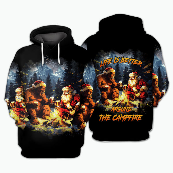 Funny Bigfoot & Santa Life Is Better Around The Campfire All Over Print Shirt