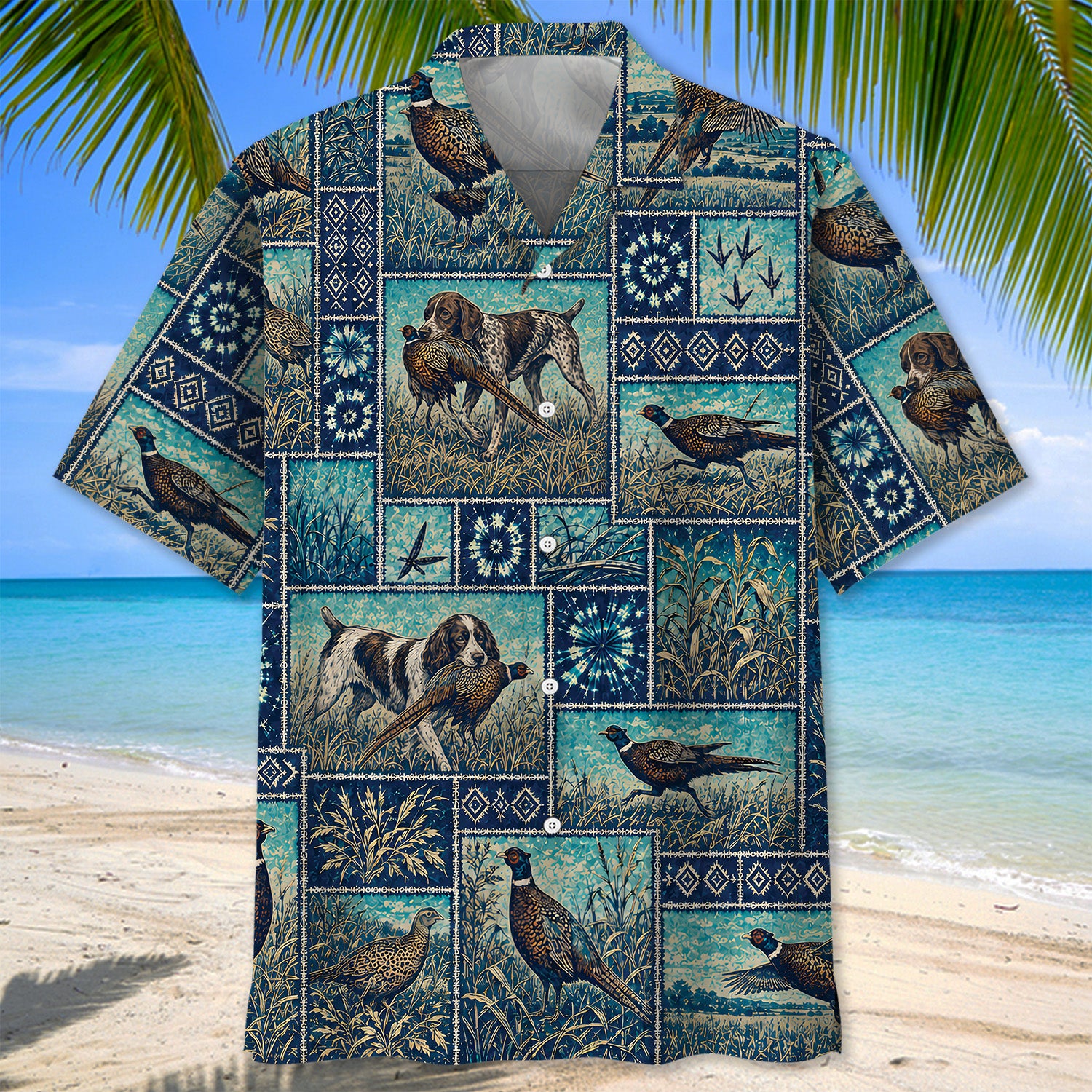 Vintage Blue Pheasant Hunting Hawaiian Shirt
