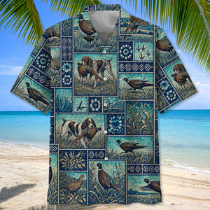 Vintage Blue Pheasant Hunting Hawaiian Shirt
