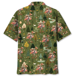 Funny Pink Flamingo Hiking Hawaiian Shirt