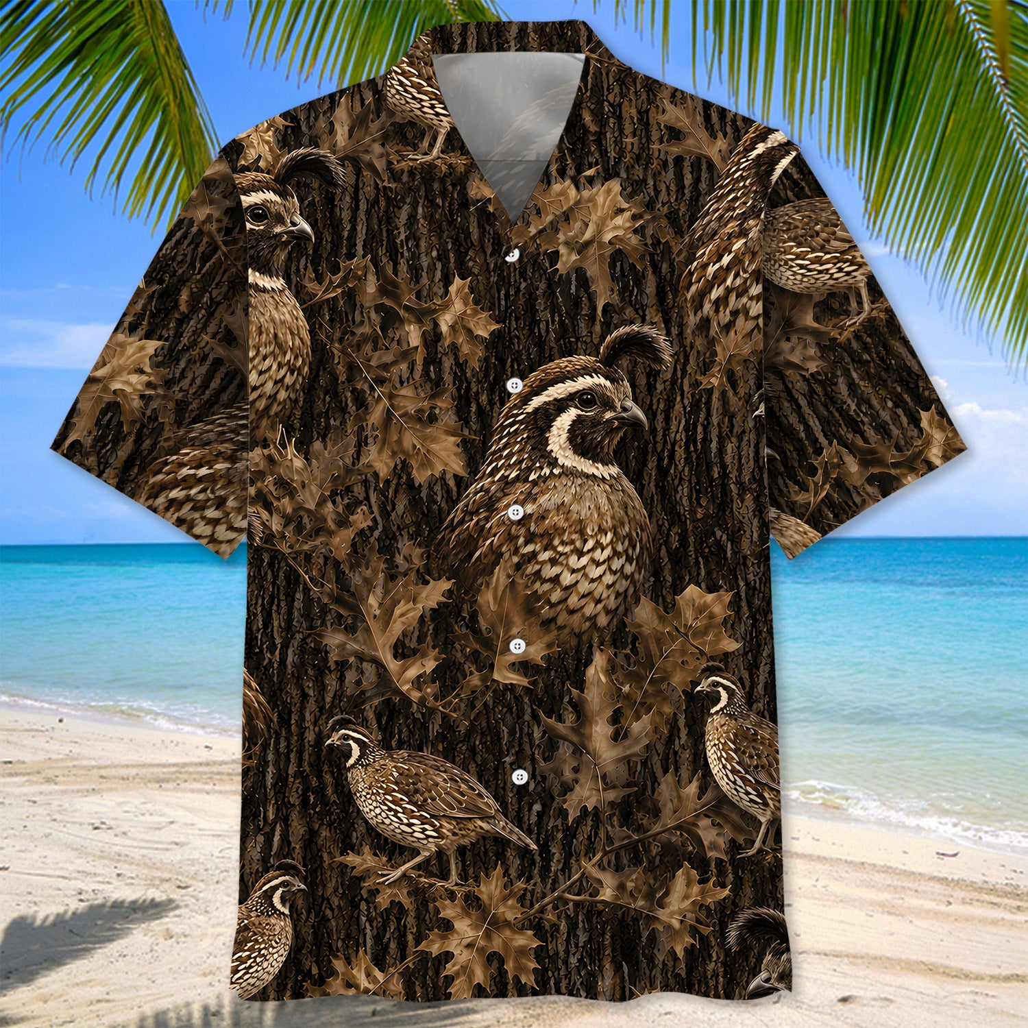 Vintage Quail Art Camo Hawaiian Shirt
