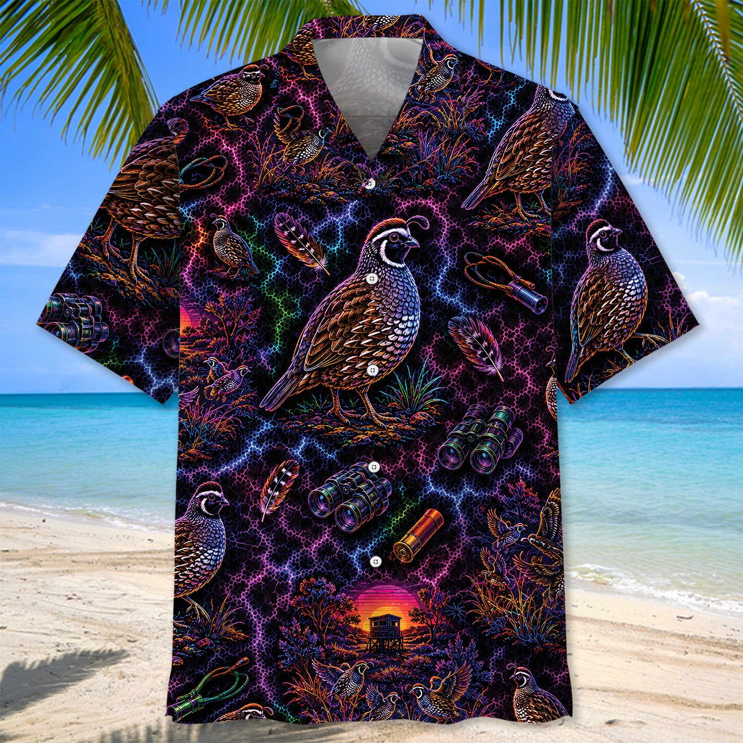 Midnight Quail Hunting Neon Hawaiian Shirt