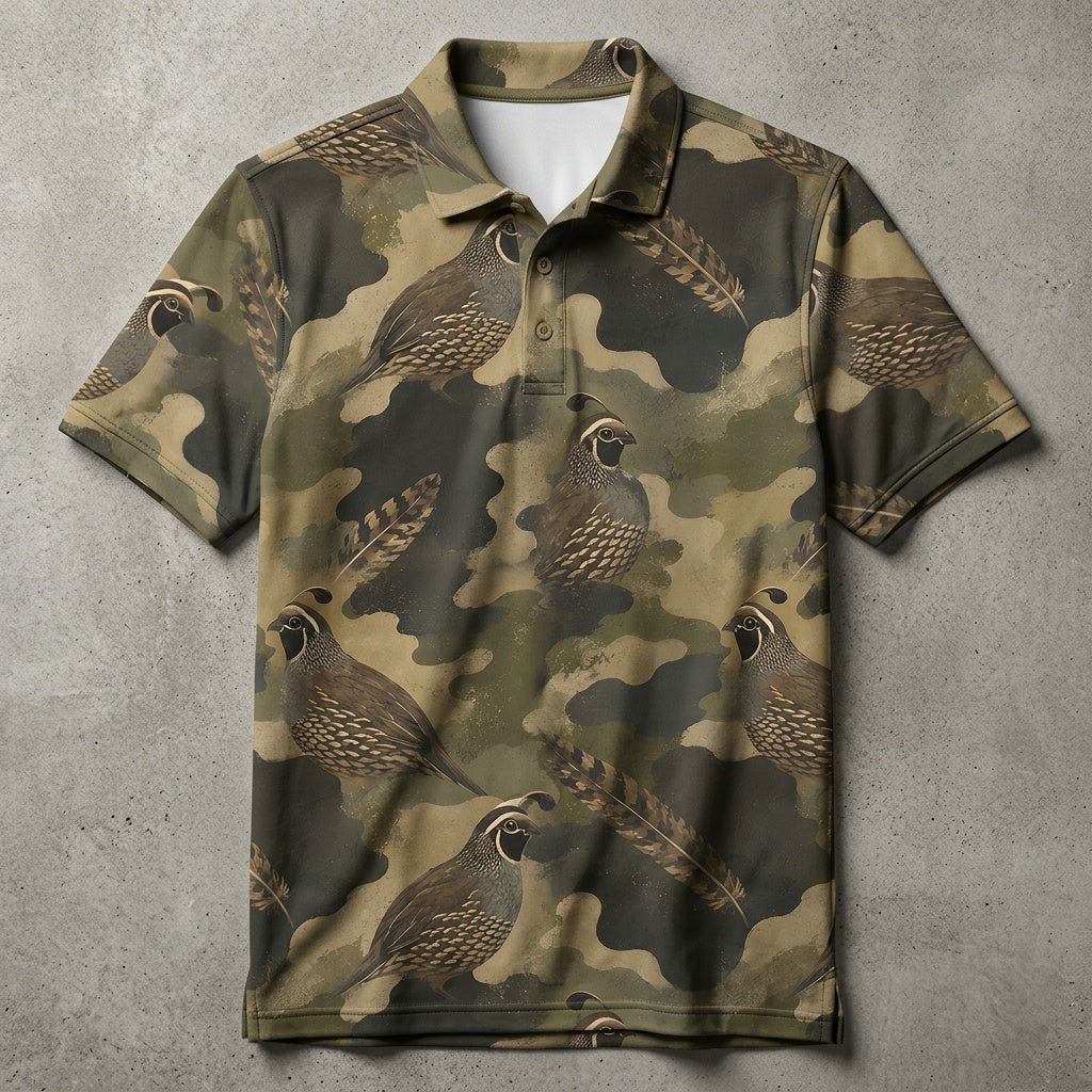 Quail Camouflage Graphic Pattern Men Polo Shirt