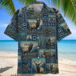 Vintage Blue Elk Hunting Hawaiian Shirt