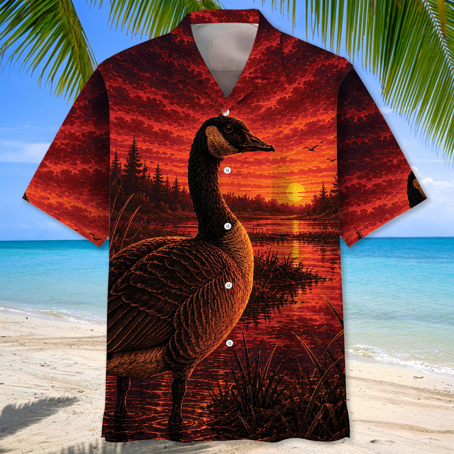 Goose Hunting Burnt Sky Hawaiian Shirt