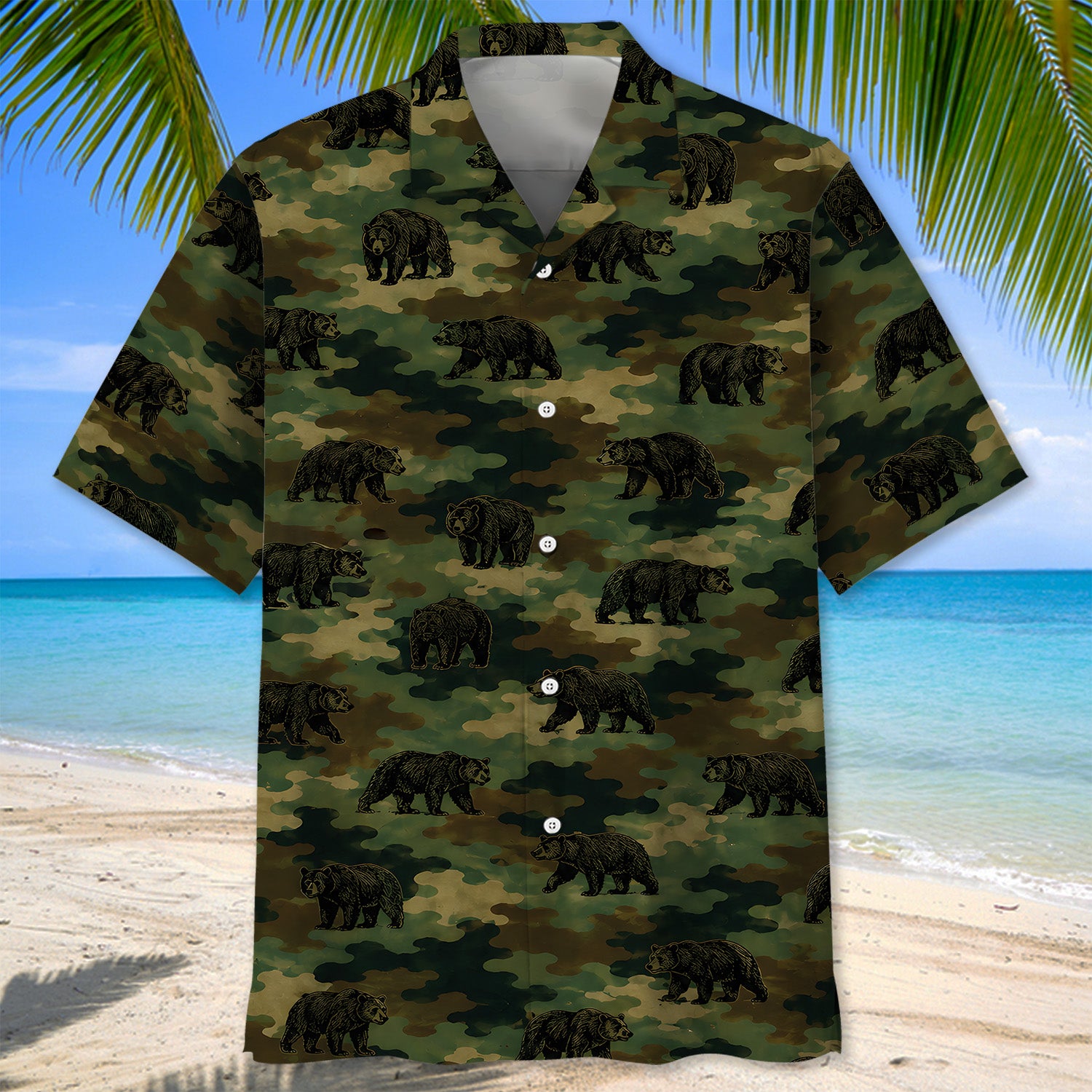 Black Bear Camouflage Millitary Hawaiian Shirt