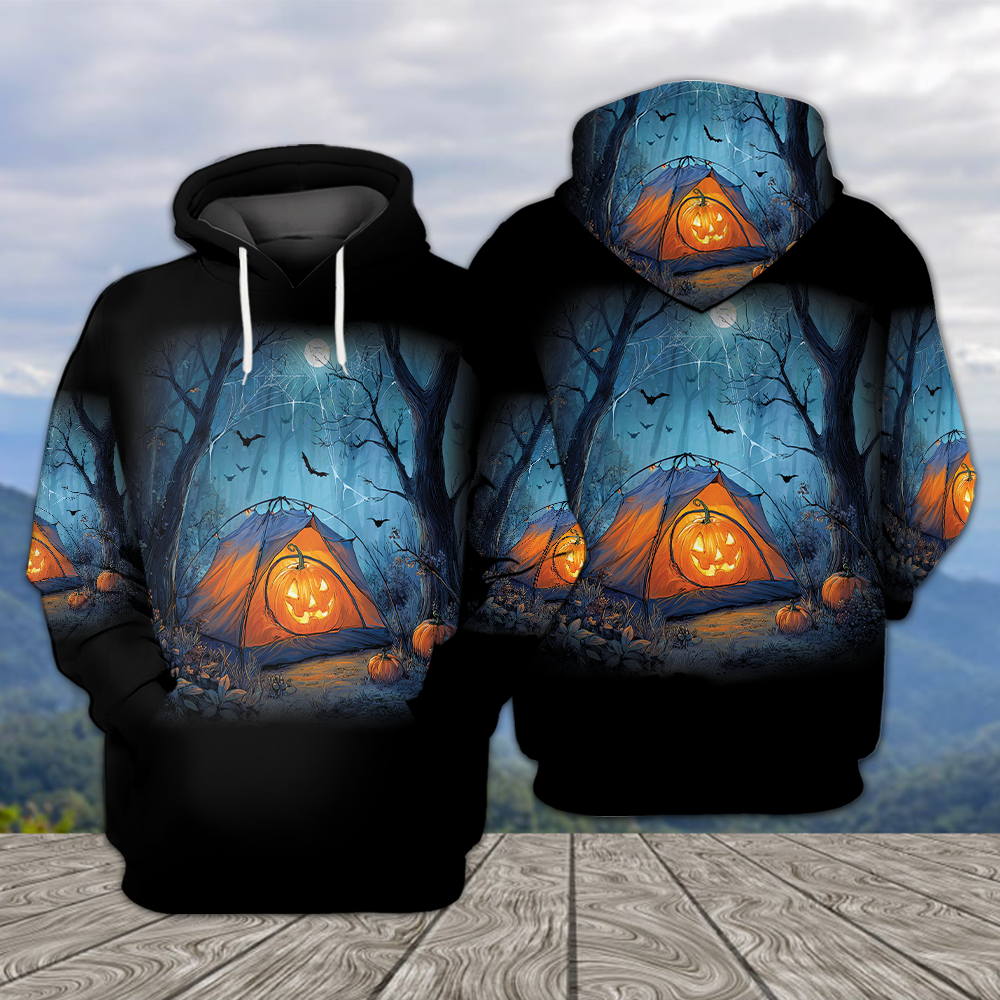 Halloween Pumpkin Camping All Over Print Shirt