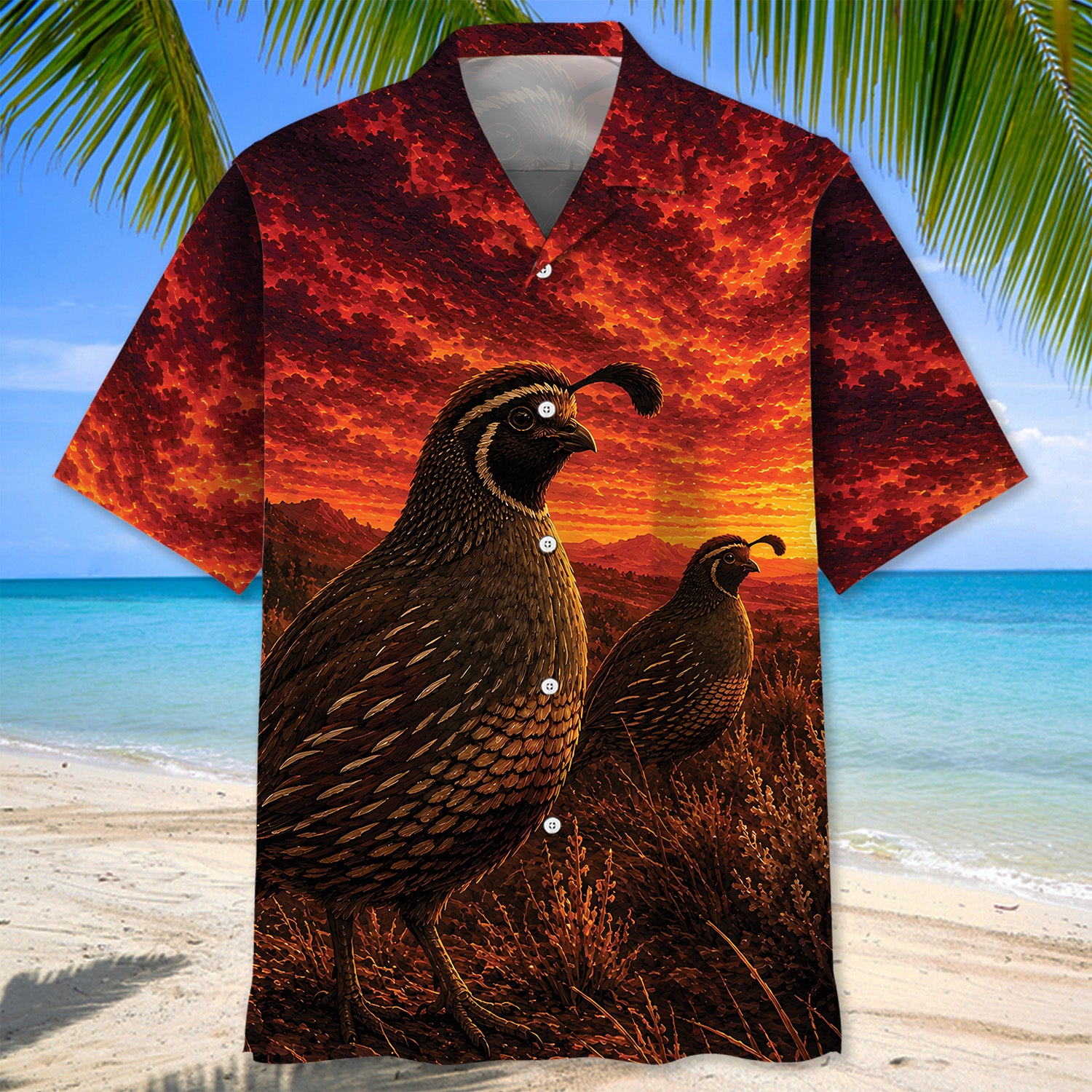 Quail Hunting Burnt Sky Hawaiian Shirt