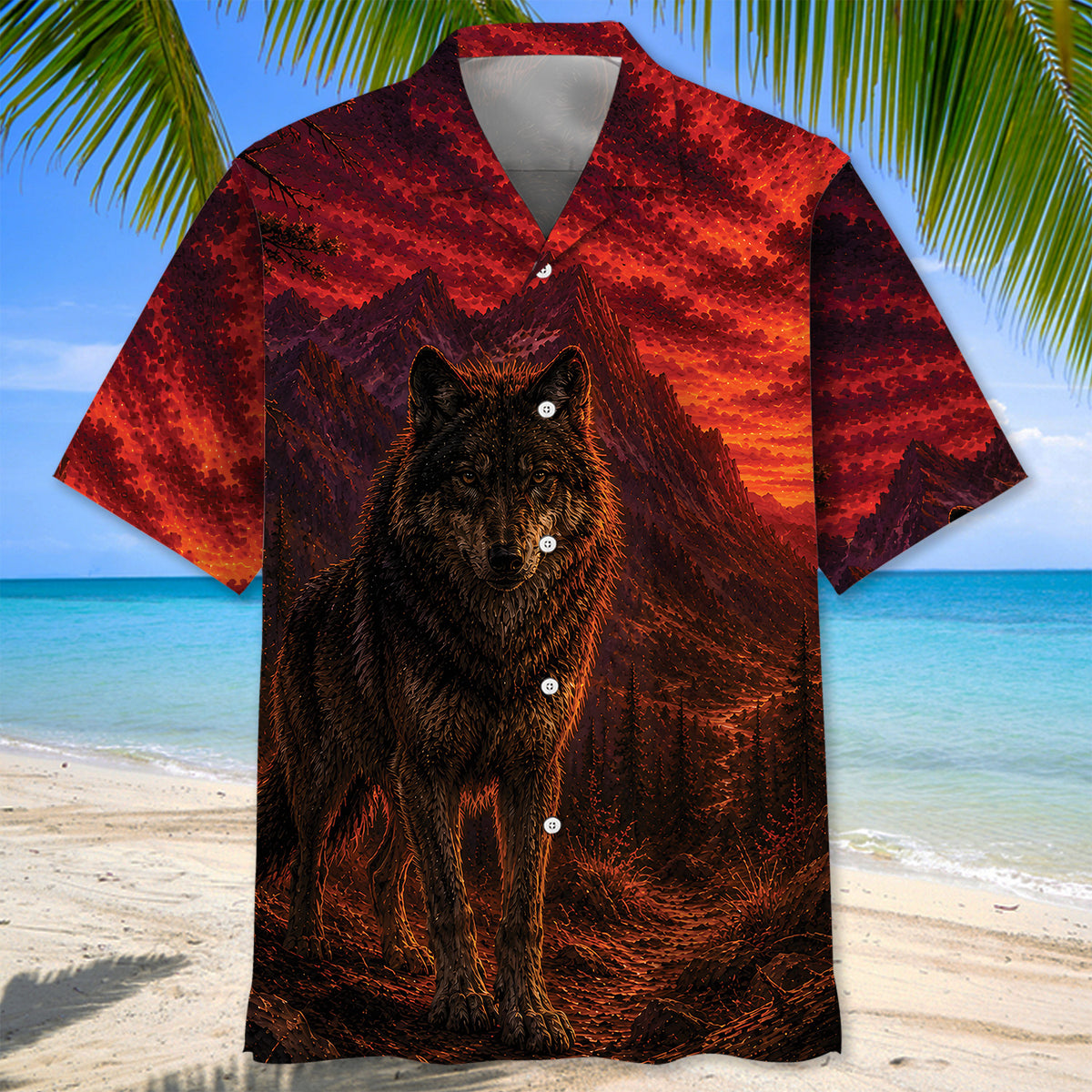 Wolf Hunting Burnt Sky Hawaiian Shirt