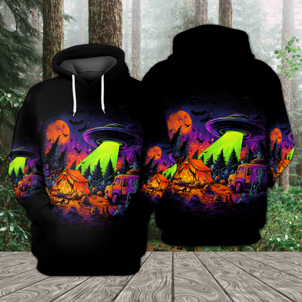 Alien Camp-O-Ween Invasion – UFO Halloween Camping All Over Print Shirt