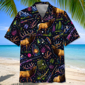 Elk Hunting Graphic Pattern Hawaiian Shirt