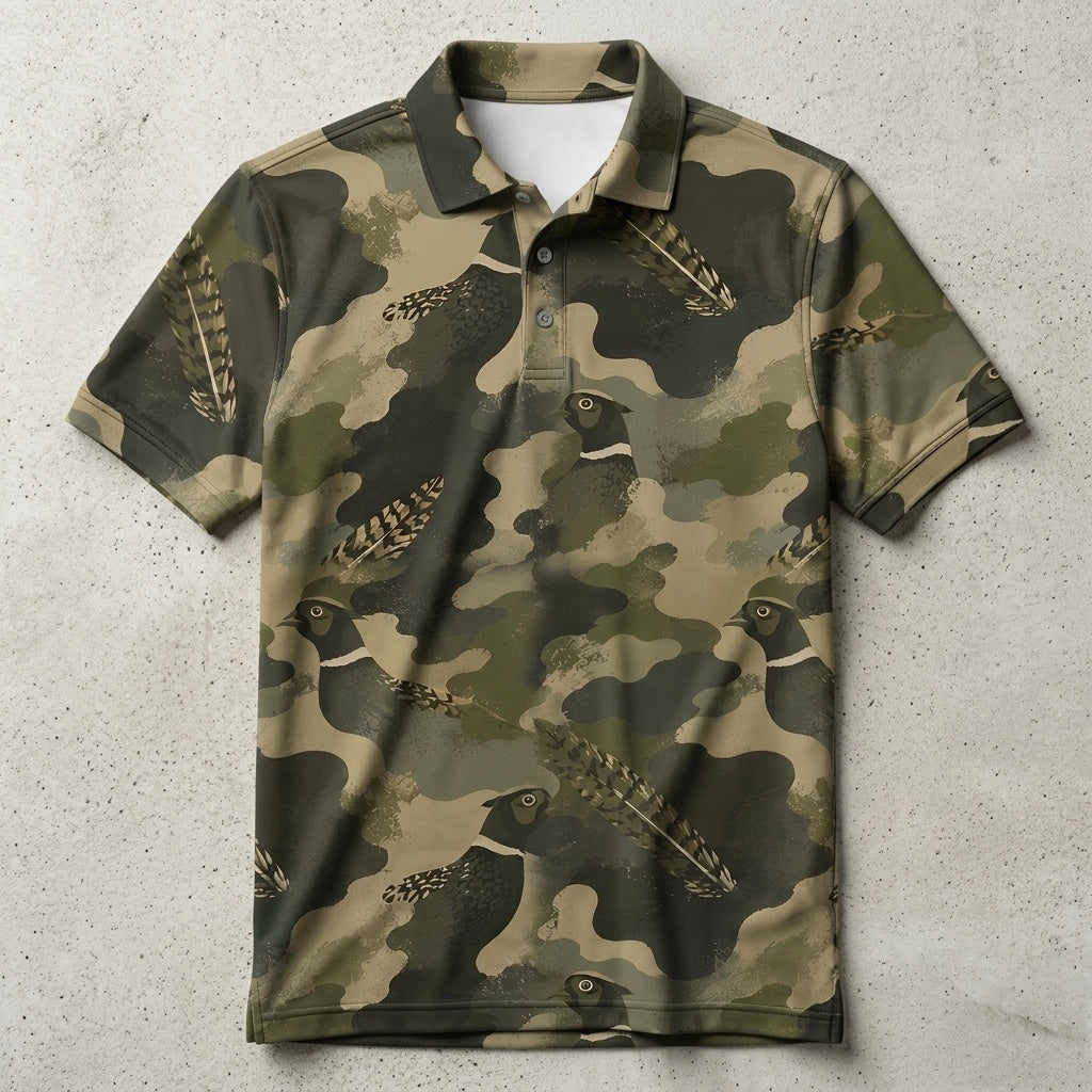Pheasant Camouflage Ring Necked Pattern Men Polo Shirt