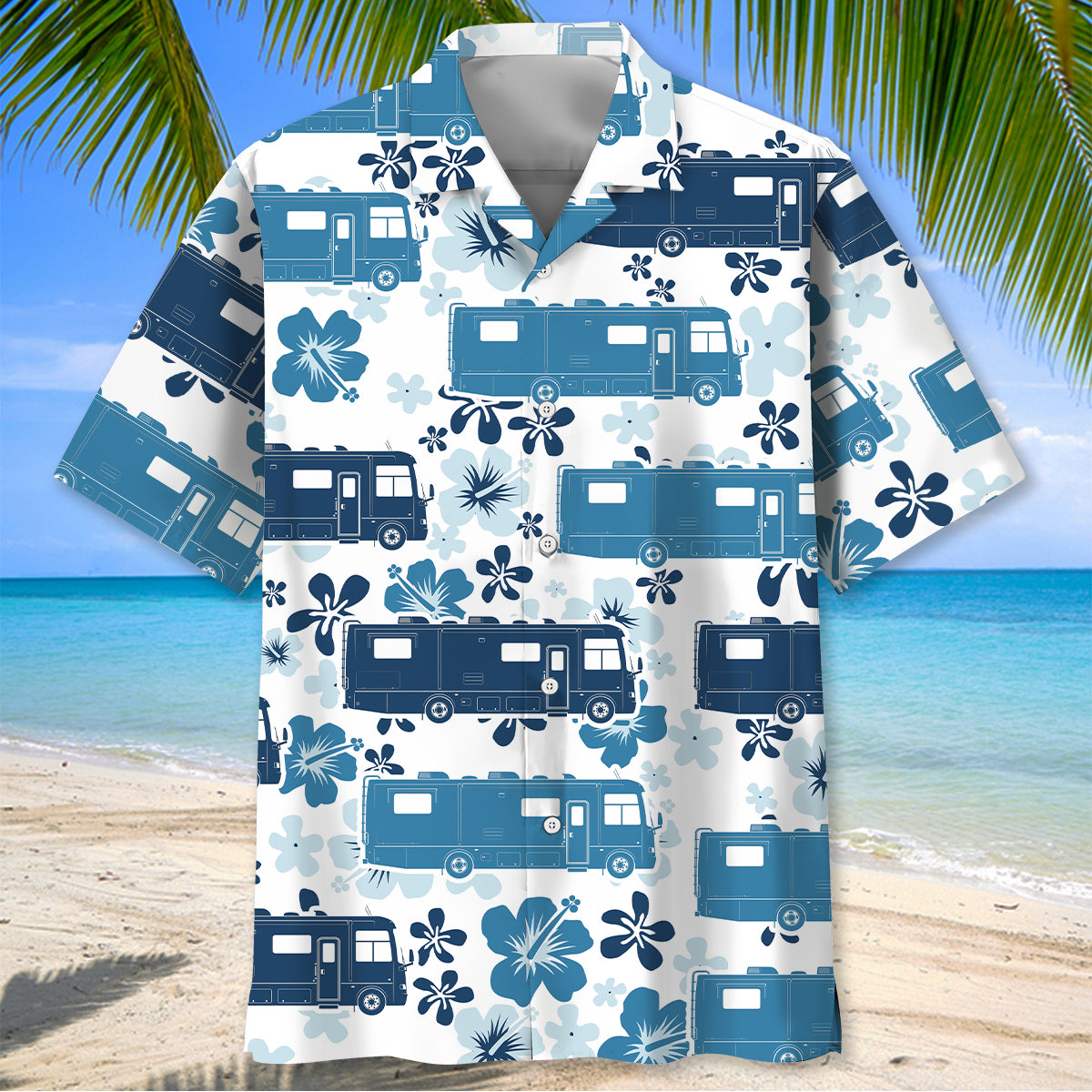 Class A Sleeper Rv Hibiscus Blue Hawaiian Shirt
