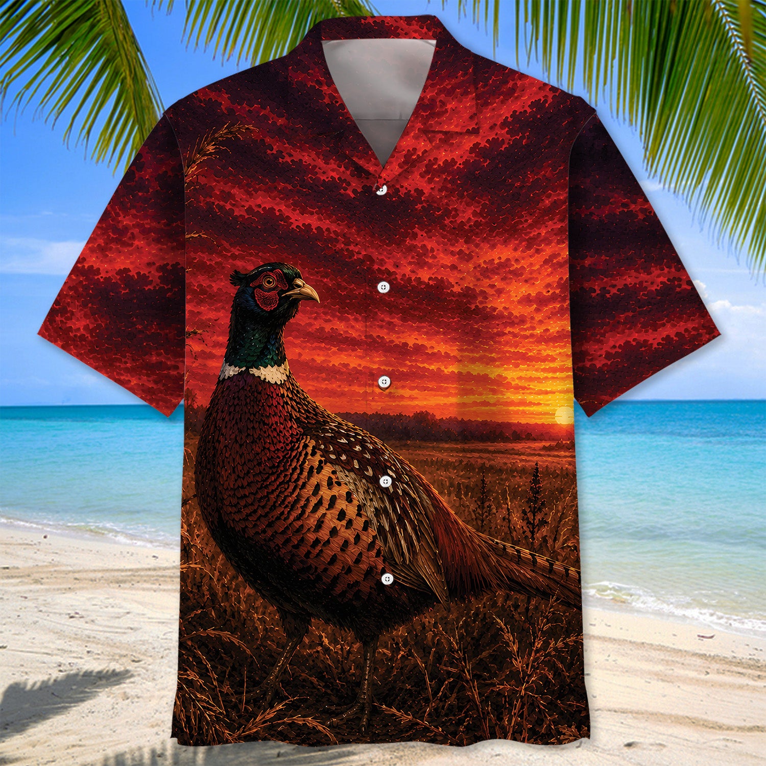 Pheasant Hunting Burnt Sky Hawaiian Shirt