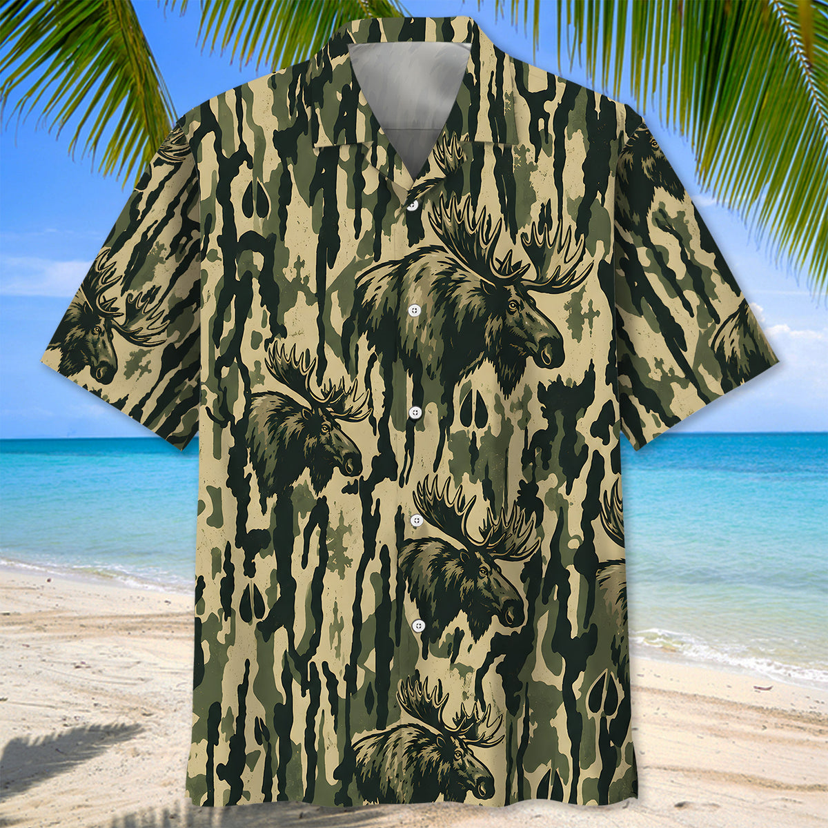 Moose Stripe Camouflage Hawaiian Shirt