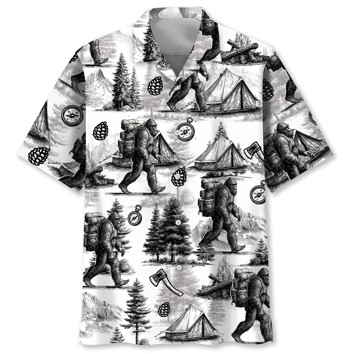 Vintage Bigfoot Go Camping Hawaiian Shirt