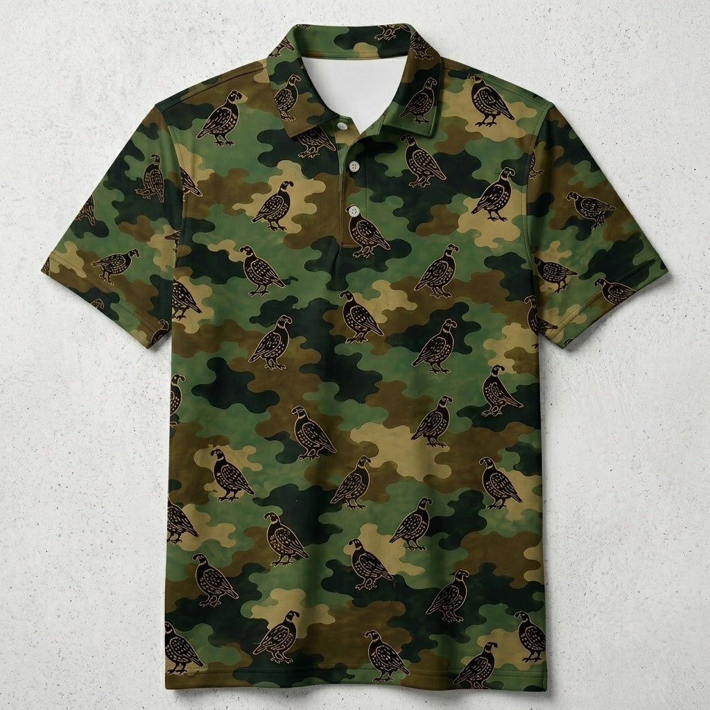 Quail Camouflage Millitary Men Polo Shirt