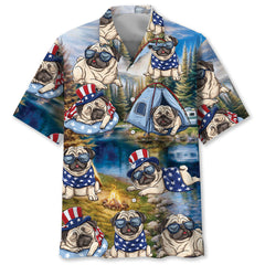 America Funny Pug Camping Hawaiian Shirt