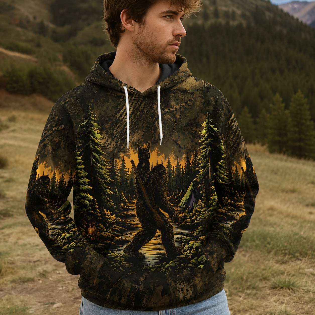 Bigfoot Camouflage Hunting All Over Print Shirt