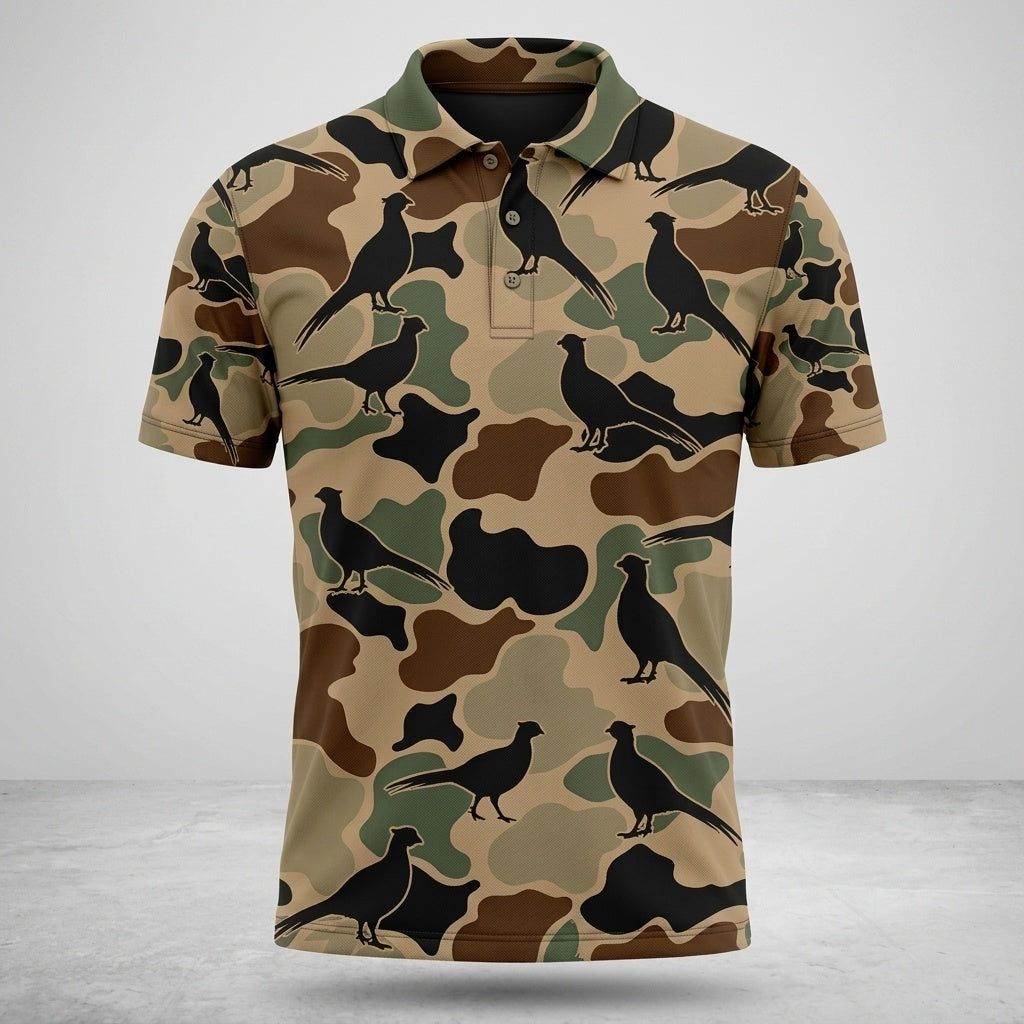 Pheasant Hunting Camouflage Pattern Men Polo Shirt