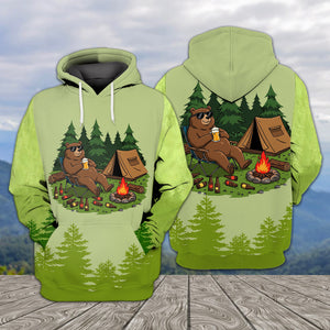 Funny Bear Drinking Camping All Over Print Shirt