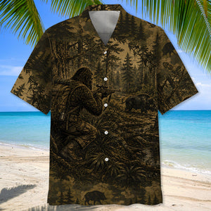 Bigfoot Hog Hunting Camouflage Funny Hawaiian Shirt