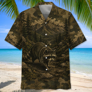 Raccoon Forest Camouflage Dark Hawaiian Shirt