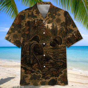Bigfoot Wild Turkey Hunting Camouflage Funny Hawaiian Shirt