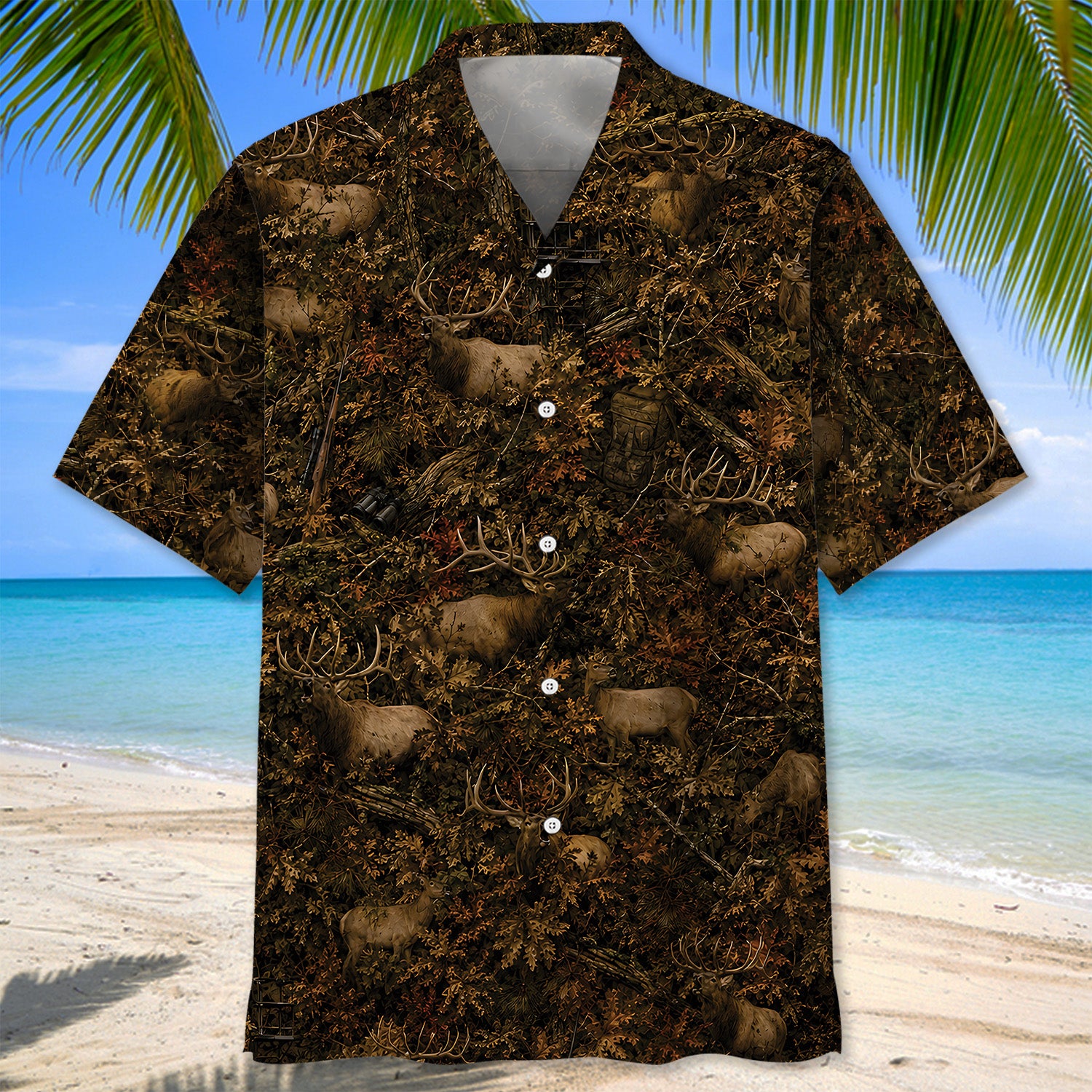 Elk Hunting Forest Camouflage Hawaiian Shirt
