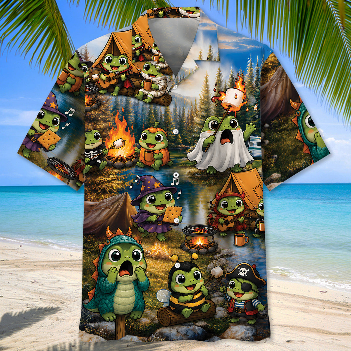 Vintage Frog Camping Hawaiian Shirt
