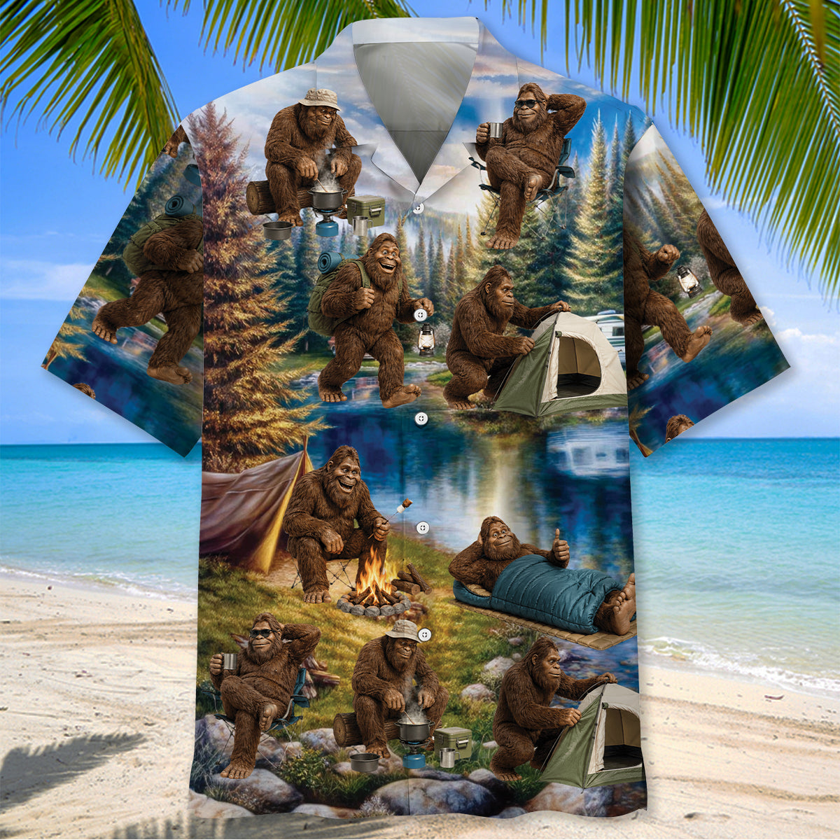 Funny Bigfoot Camping Hawaiian Shirt