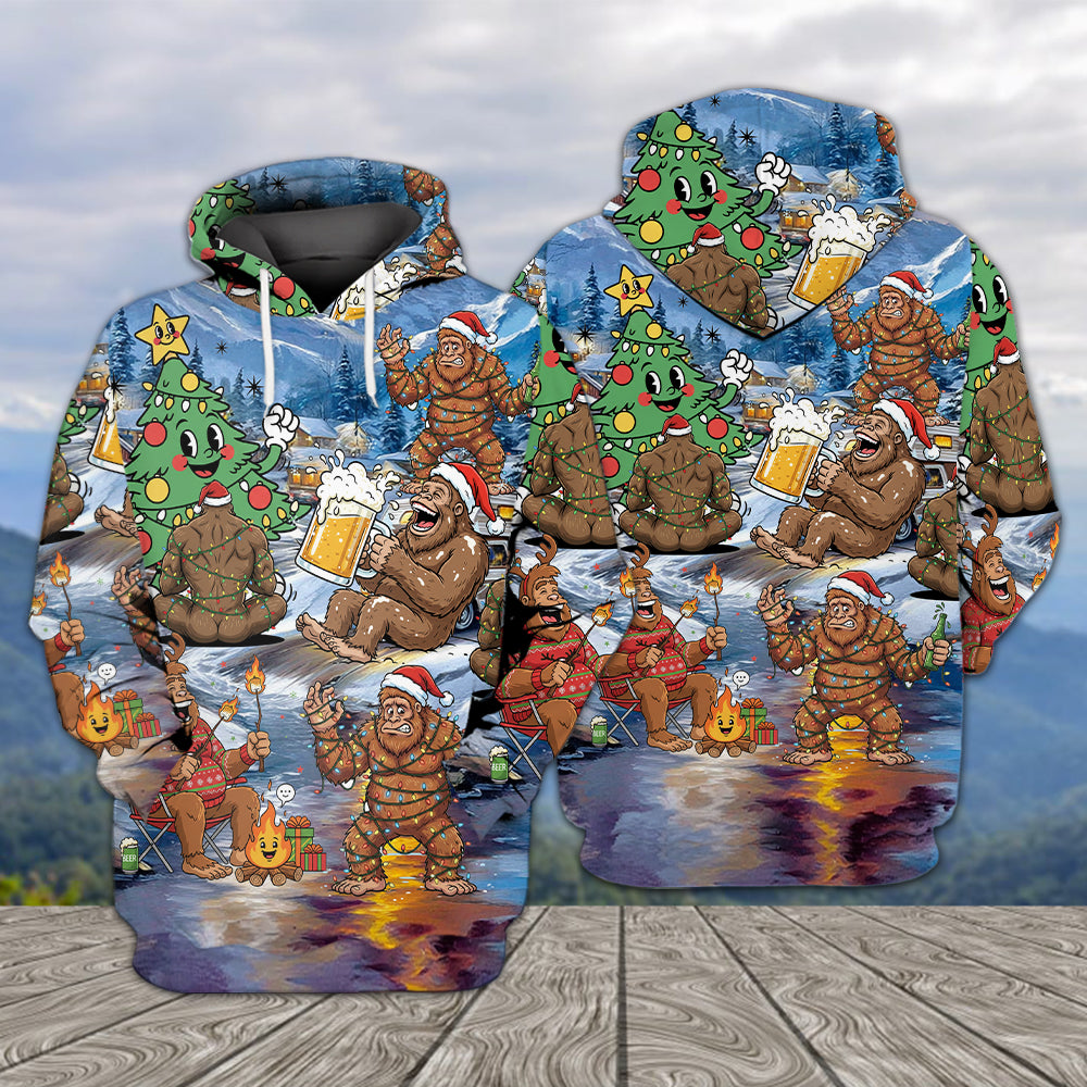 Bigfoot Camping In Santa Costume All Over Print Shirt