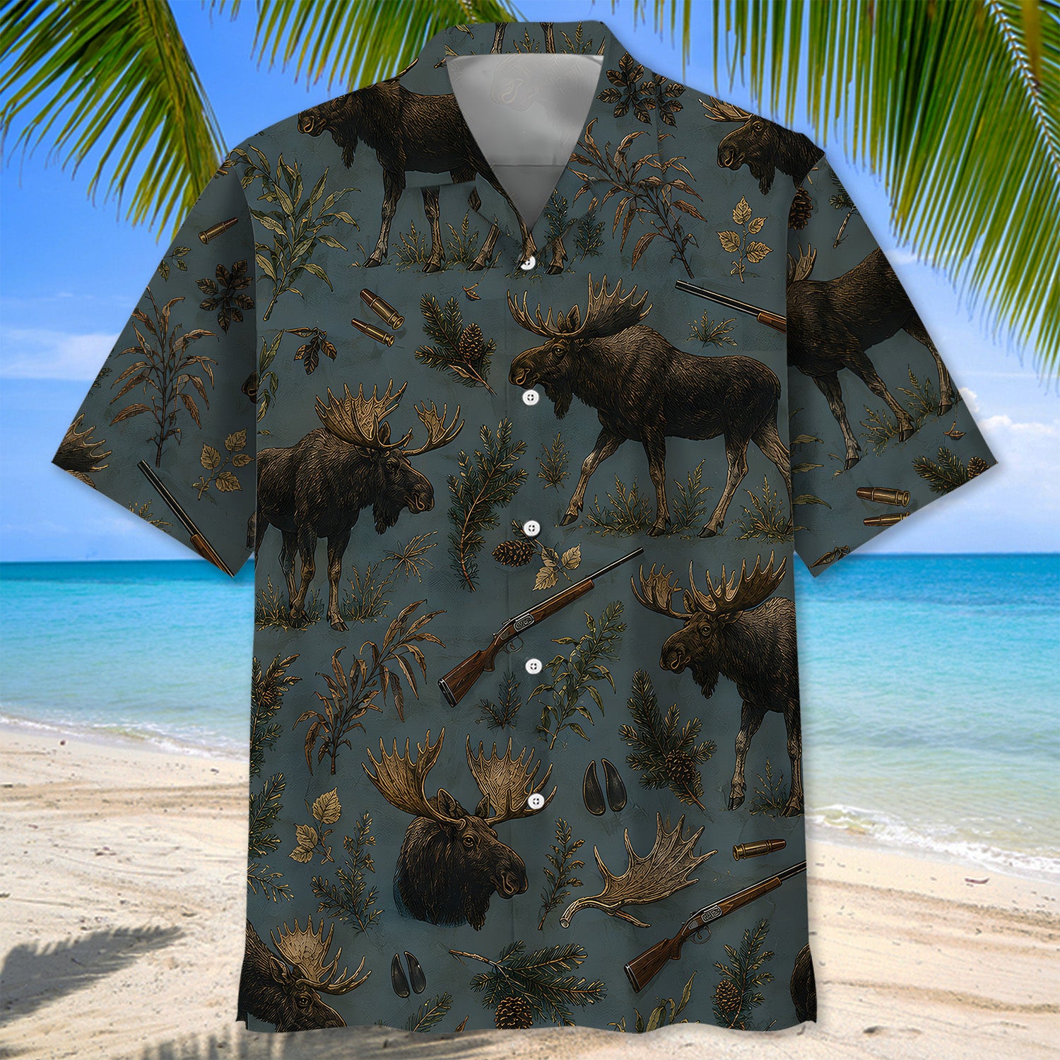 Vintage Slate Moose Hunt Hawaiian Shirt