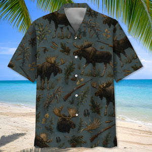 Vintage Slate Moose Hunt Hawaiian Shirt