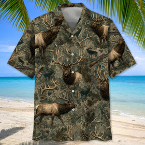 Vintage Elk Hunter Camo Hawaiian Shirt